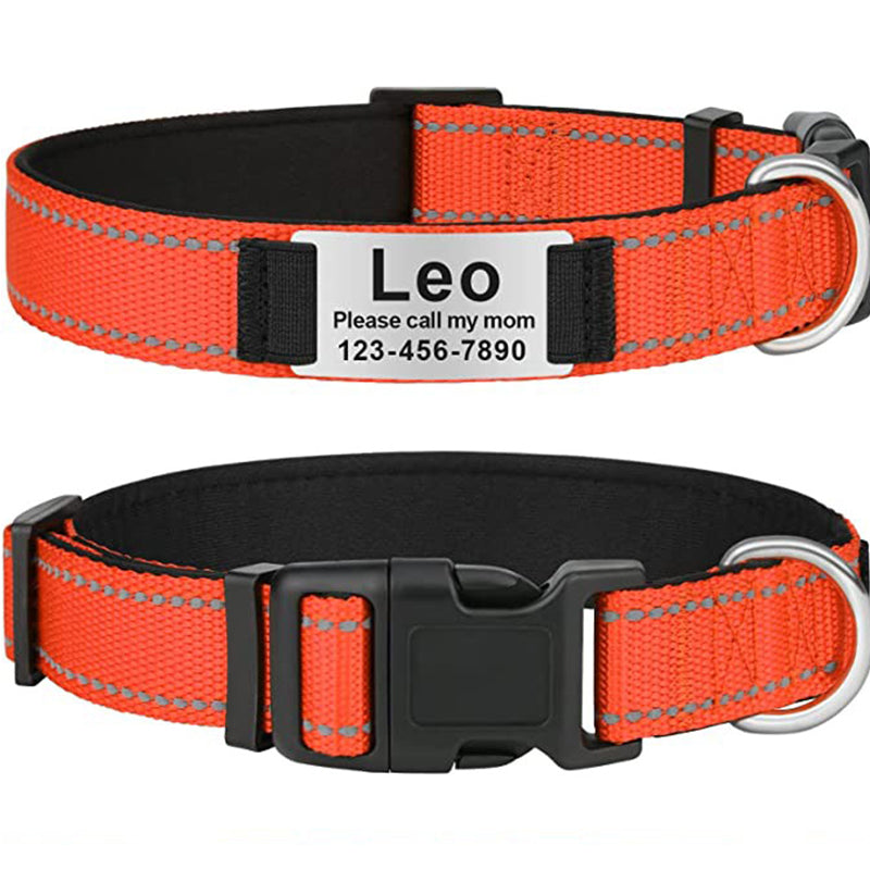 Custom Reflective Dog Collar with Name Plate
