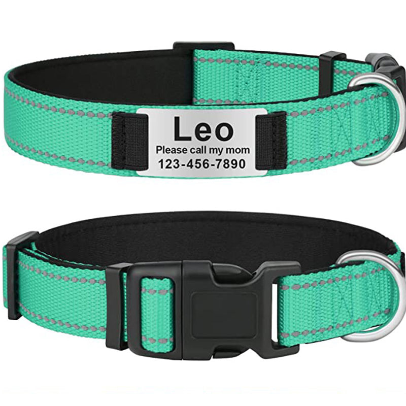 Custom Reflective Dog Collar with Name Plate