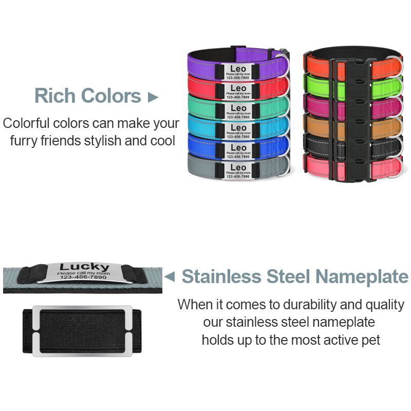 Custom Reflective Dog Collar with Name Plate