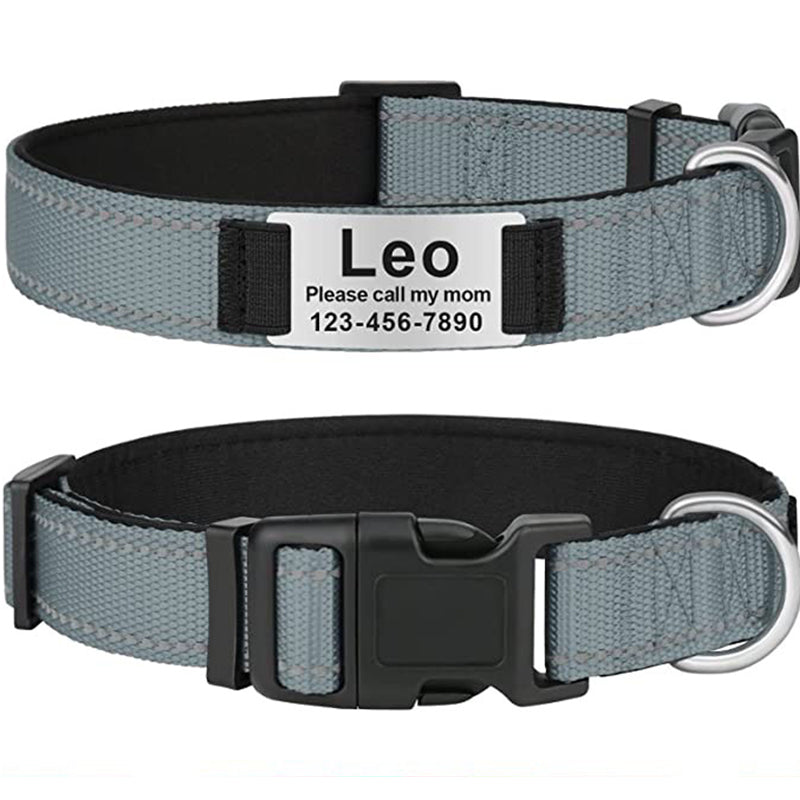 Custom Reflective Dog Collar with Name Plate