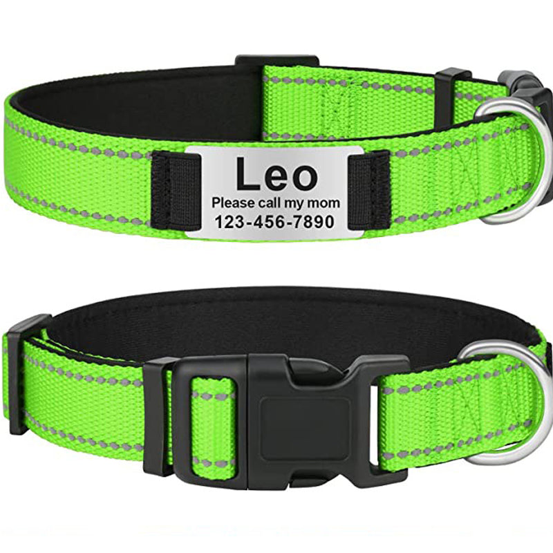 Custom Reflective Dog Collar with Name Plate