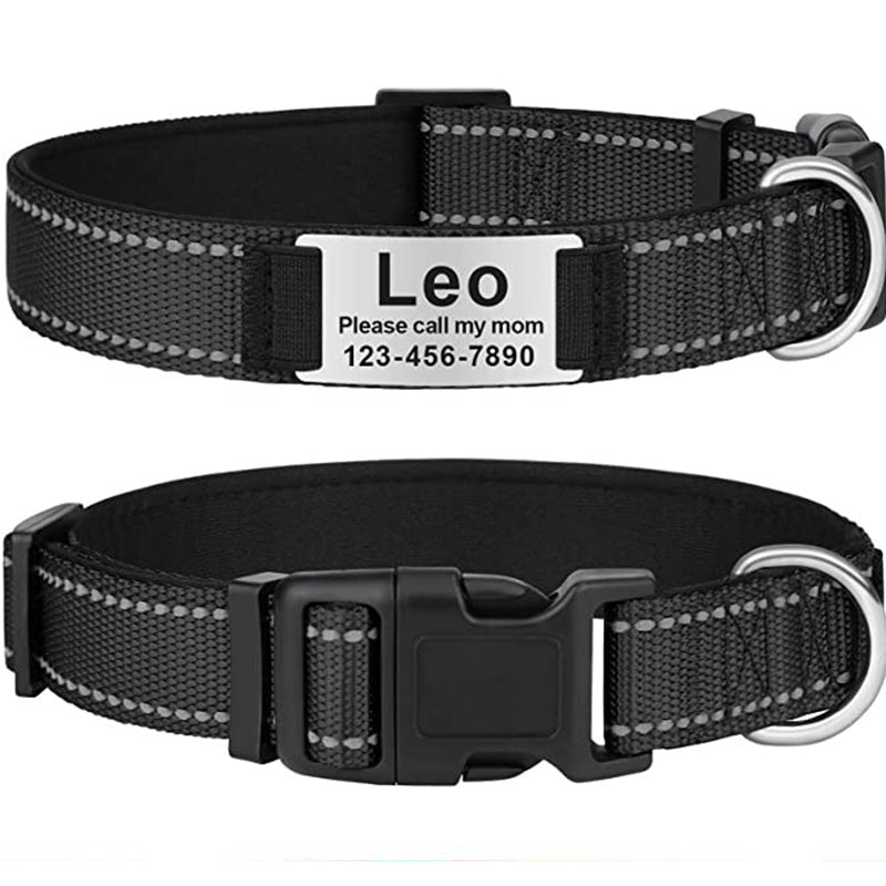 Custom Reflective Dog Collar with Name Plate