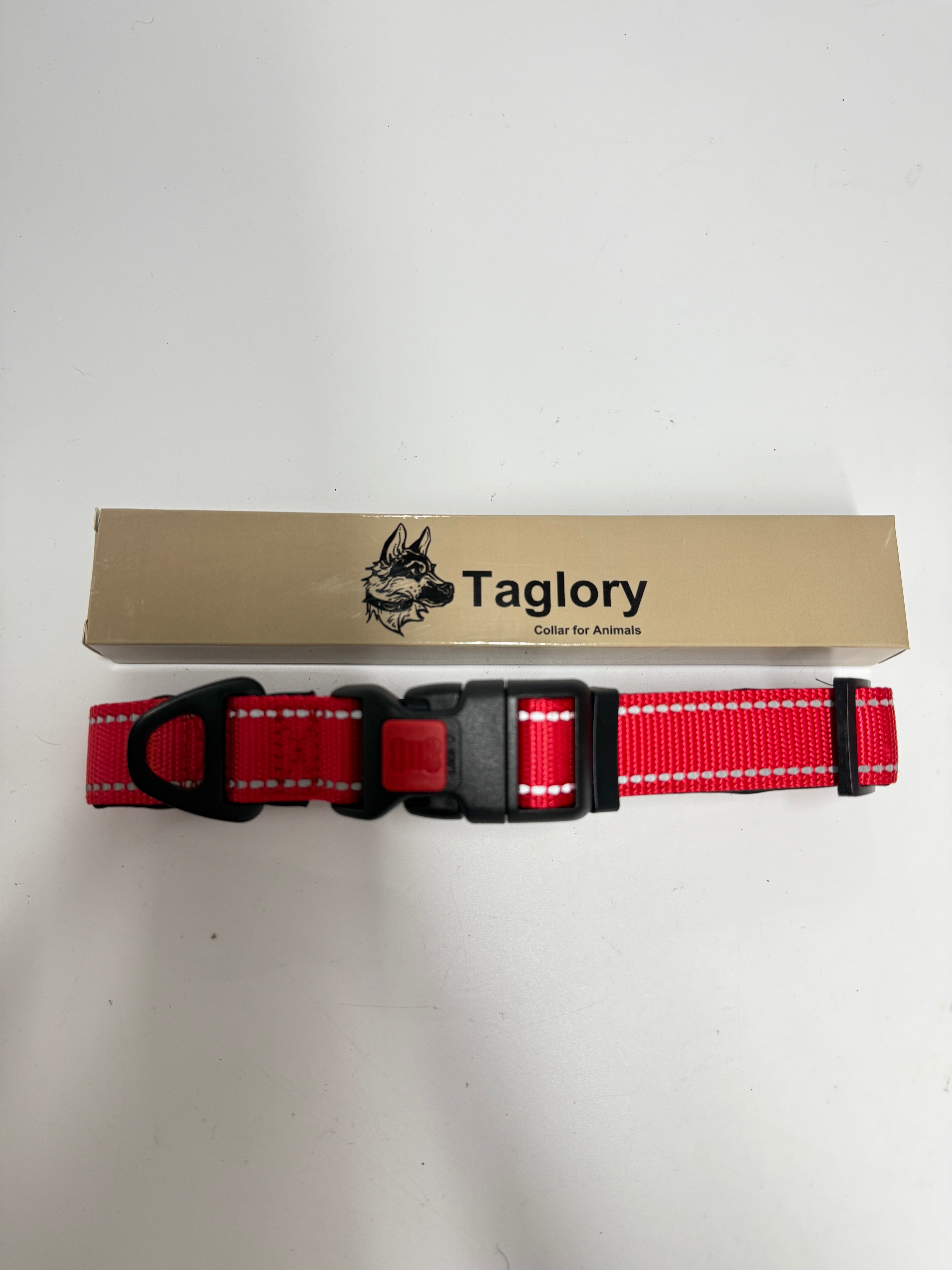 Taglory Collars for Animals Reflective Dog Collar with Safety Locking Buckle, Adjustable Nylon Dog Collars for Medium Dogs Female Male, Red, M