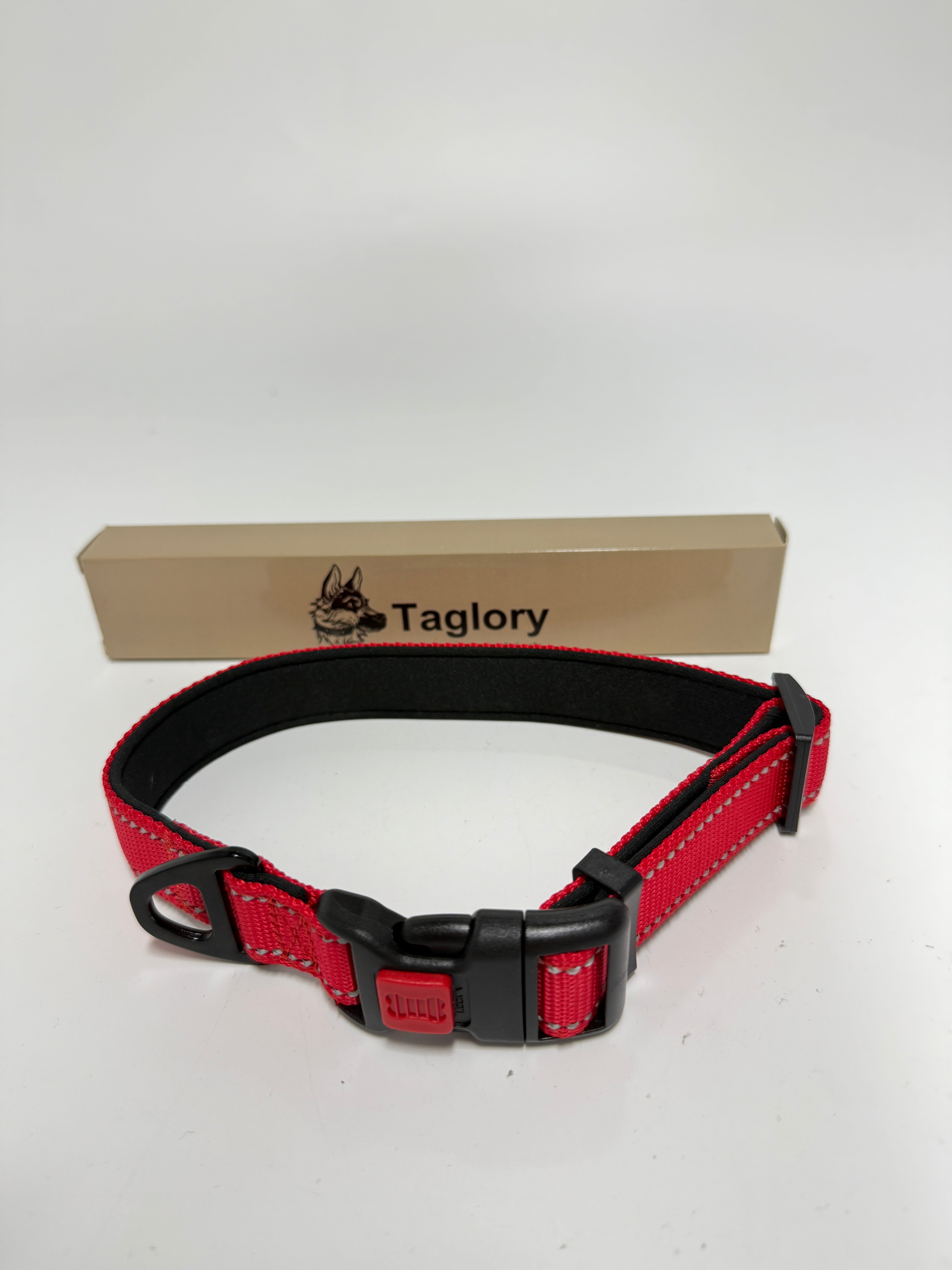Taglory Collars for Animals Reflective Dog Collar with Safety Locking Buckle, Adjustable Nylon Dog Collars for Medium Dogs Female Male, Red, M