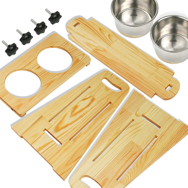 Adjustable Non-Slip Pine Elevated Dog Food Bowl Rack