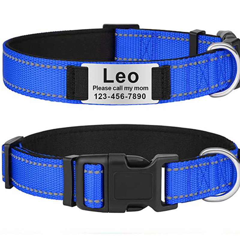 Custom Reflective Dog Collar with Name Plate