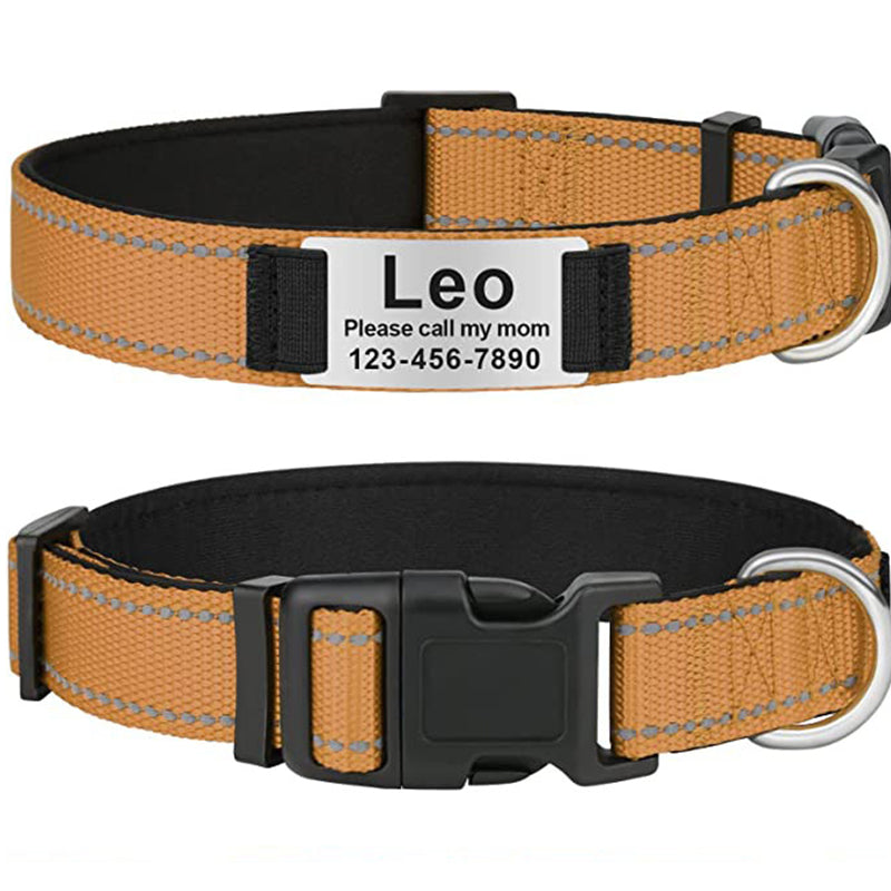Custom Reflective Dog Collar with Name Plate