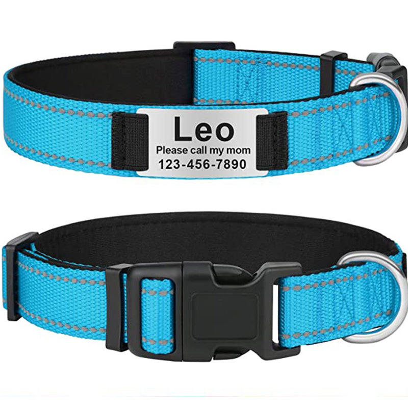 Custom Reflective Dog Collar with Name Plate