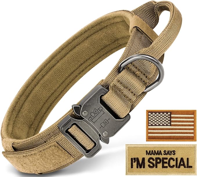 Taglory Strong Tactical Dog Collar, Military Dog Collar with Durable Handle, Thick Wide Heavy Duty Dog Collars with Metal Buckle