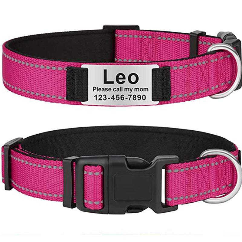 Custom Reflective Dog Collar with Name Plate